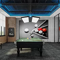 Modern Billiard Interior With Pool Table TV Bench And Balls Decor 3d model