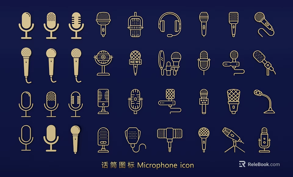 Microphone Icon Wall Decor With Golden Design And Navy Background Patterns 3d model 