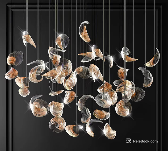 Elegant Shell Shaped Hanging Chandelier With Metallic Design And Illuminated Effect 3d model 
