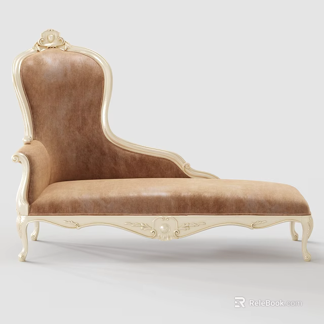 Elegant European Style Chaise Lounge With Brown Leather Upholstery And Golden Carved Details 3d model 