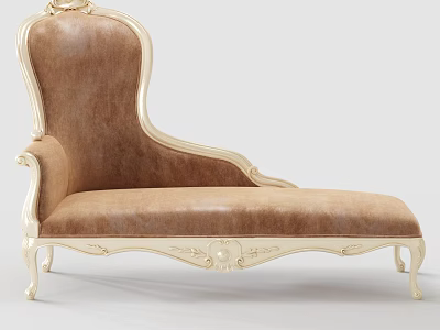 Elegant European Style Chaise Lounge With Brown Leather Upholstery And Golden Carved Details 3d model