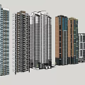 Modern High Rise Buildings With Various Architectural Facade Designs And Urban Styles