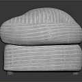 Modern White Striped Upholstered Ottoman With Curved Shape And Two Tier Structure 3d model