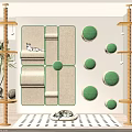 Modern Indoor Cat Tree With Wooden Poles Green Circular Platforms And Scratching Posts
