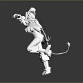Game and Movie Character 3D Female Model with Mechanical Arms Legs Dynamic Pose and Hat