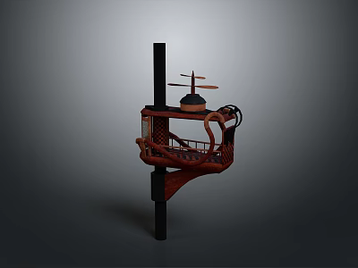 Weapon Mechanical Structure With Rotor Design Metal Frame And Wooden Platform 3d model