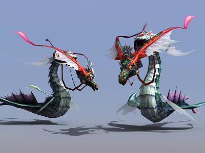 Game and Movie Characters Featuring Two Winged Dragons With Ornate Decorative Designs 3d model