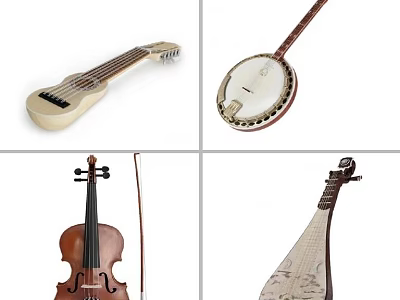 Traditional and Modern Musical Instruments Collection Including Ukulele Banjo Violin Pipa 3d model