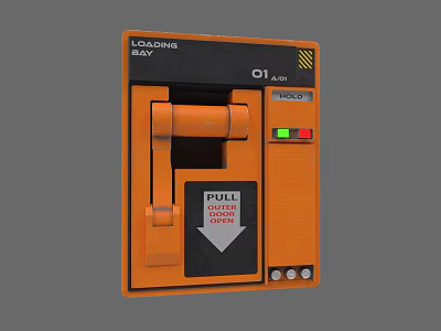Orange Swing Door With Black Panel Pull Handle And Arrow Indicator 3d model