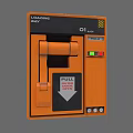 Orange Swing Door With Black Panel Pull Handle And Arrow Indicator