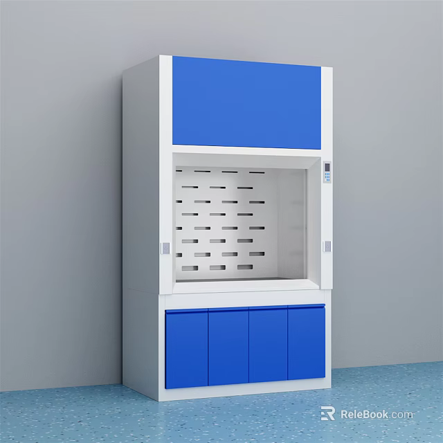 Blue And White Laboratory Fume Hood With Ventilation Cabinet And Storage 3d model 