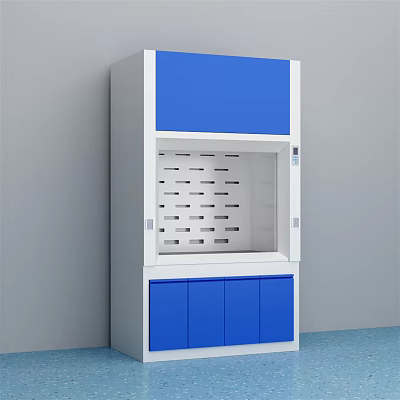 Blue And White Laboratory Fume Hood With Ventilation Cabinet And Storage 3d model