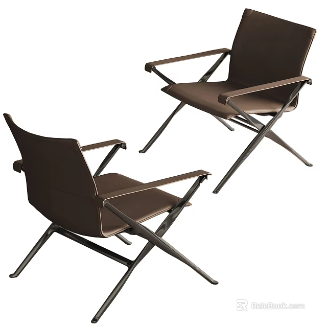Modern Brown Leisure Chairs With Metal Cross Frame And Comfortable Armrest Design 3d model 