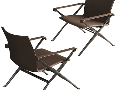 Modern Brown Leisure Chairs With Metal Cross Frame And Comfortable Armrest Design 3d model