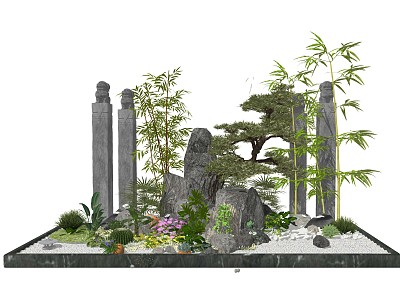 New Chinese Landscape Sits Courtyard Sits model