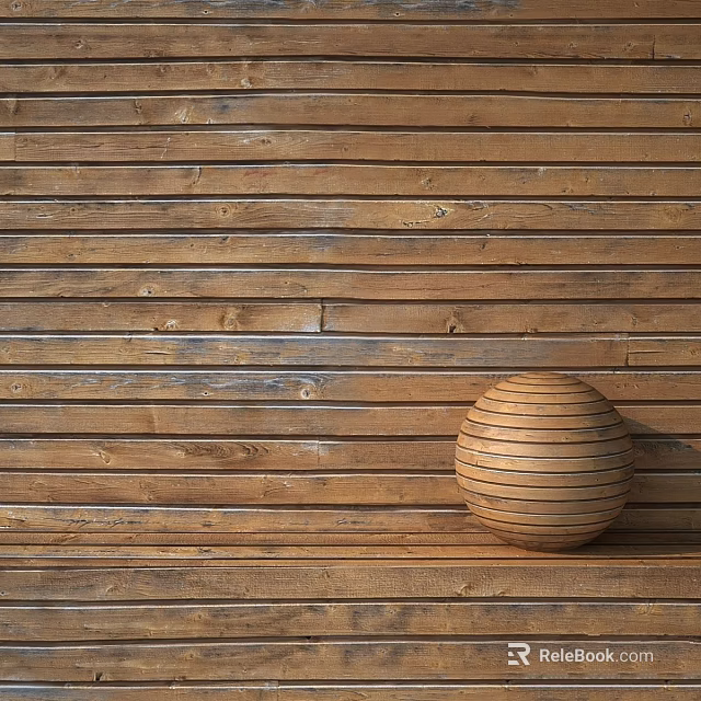 Rustic Wooden Sphere Component Placed Against Weathered Wooden Wall Surface 3d model