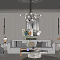Elegant Modern Living Room Interior Design With Chandelier Sofa Fireplace Coffee Table And Rug