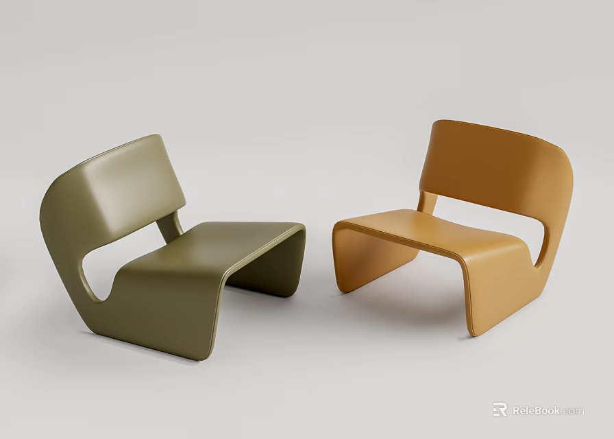 Modern Green and Orange Leisure Chair With Sleek Curved Design and Smooth Surface 3d model 