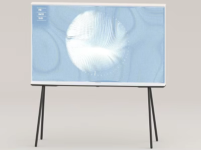 Modern TV with Tripod Stand Displaying Blue Background and White Circular Pattern 3d model