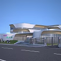 Modern Community Center Building With Green Roof Playground Track And Glass Facade