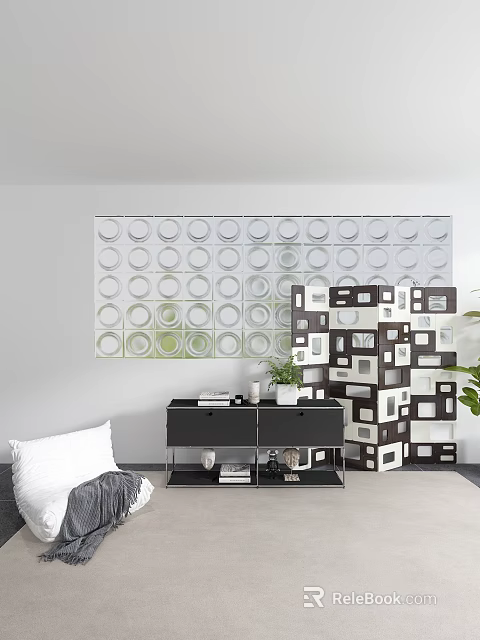 Modern Room Divider Screen With Circular Geometric Patterns For Home Interior 3d model 