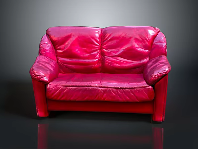 Stylish Red Leather Sofa With Two Seater Design And Smooth Upholstery 3d model