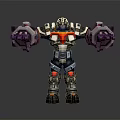 Sci Fi Robot Character Standing With Black Red Silver Mechanical Armor And Glowing Red Parts