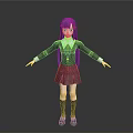 3D Anime Girl Character With Purple Hair White Collar And Cross Necklace