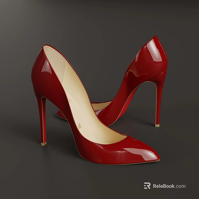 Red Patent Leather High Heels With Pointed Toe And Stiletto Heel 3d model 