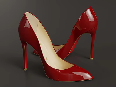 Red Patent Leather High Heels With Pointed Toe And Stiletto Heel 3d model