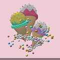 Colorful Inflatable Ice Cream Cones With Sprinkles And Floating Balls On Pink Background