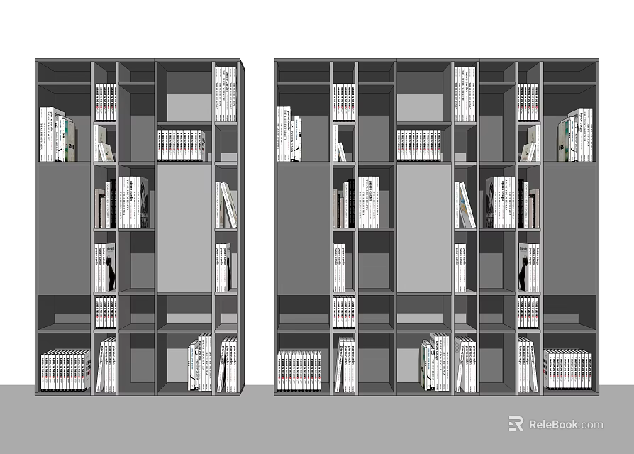 Modern Open Bookcase Design With Multiple Compartments And Organized Books 3d model