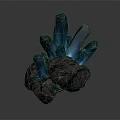 Glowing Blue Crystal Cluster With Rock Base On Dark Background 3d model