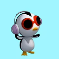 Cartoon Penguin Wearing Red Sunglasses And Purple Headphones On Light Blue Background