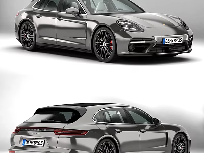 Sleek Silver Porsche Panamera Sport Turismo Luxury Sports Car Exterior Design 3d model
