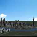 Aerial View Urban Planning With River Skyscrapers Green Spaces And Bridges