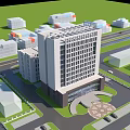 Modern High Rise Office Building With Glass Facade And Urban Surrounding Buildings
