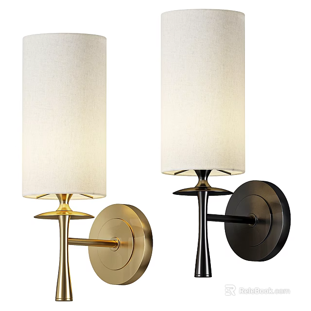 Modern Wall Lamps With Fabric Shades And Gold Black Metal Bases For Interior Decor 3d model 