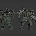 Two Green Sci Fi Mecha Characters With Armed Weapons And Mechanical Armor 3d model