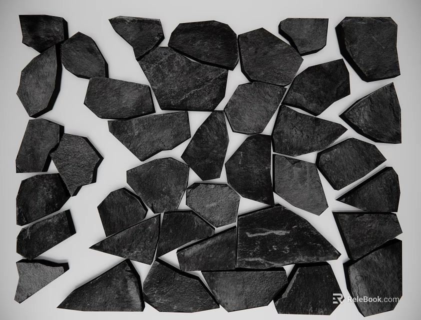 Natural Black Stone and Wood Materials for Modern Interior Decor Projects 3d model 