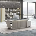 Elegant Modern Office Desk Design With Marble Top And Open Shelves Workspace