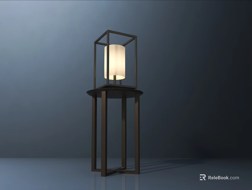 Elegant Modern Table Lamp With Geometric Metal Frame And White Lampshade 3d model 