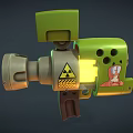 Green Cartoon Weapon With Radioactive Warning Sign Yellow Glowing Parts And Barrel Grip