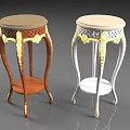 Ornate Decorative Stools With Carved Lattice Design Curved Legs Round Top In Brown White