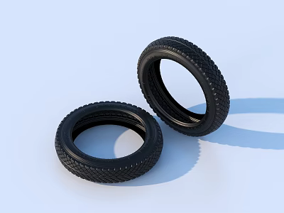 Two Black Tires Featuring Tread Pattern Placed On Light Blue Background 3d model