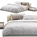 Modern Minimalist Double Bed With Light Gray Bedding Pillows And Nightstands