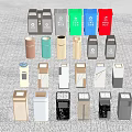 Diverse Public Facility Trash Bins With Various Colors And Styles 3d model