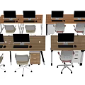 Modern Office Desks With Computers And Ergonomic Chairs In Workspace Setup 3d model