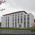 Modern White Multi Story Hotel Building With Illuminated Lights Cherry Blossom Trees And Street Cars
