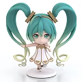 Anime Style Woman With Teal Pigtails Golden Hair Accessories And White Dress On White Base